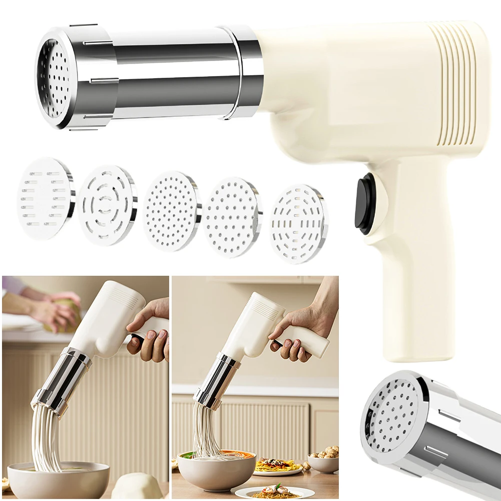 Electric Pasta Maker Handheld Pasta Maker With 5 Mould Automatic Machine Portable Stainless Steel For Home Kitchen