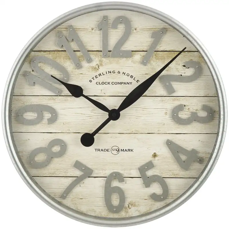 

20" White and Galvanized Raised Arabic Farmhouse Analog Wall Clock