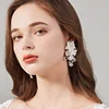 SLBRIDAL Handmade Rhinestones Crystal Pearls Flower Bridal Dangle Earring Wedding Drop Earring Women Girls Fashion Party Jewelry 4