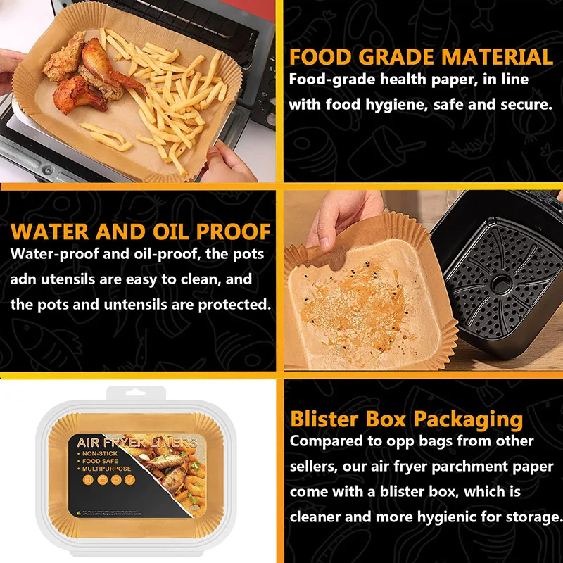 100Pcs Air Fryer Paper Non-stick Square Parchment Paper Roasting Pad Oil-proof Water-proof Baking Liner for Ninja Dual Air Fryer Air Fryer Liners Air Fryer Accessories