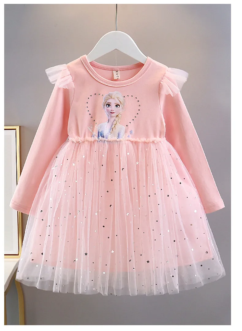

Платье Принцессы Диснея, платье для маленьких девочек, детское платье, газовое платье с длинными рукавами для детей, официальное платье Эльзы и Анны, Холодное сердце, женское