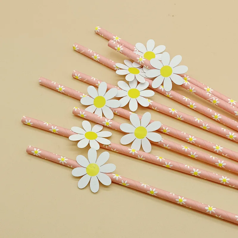 CONGGUAN 20 PCS Daisy Paper Straw Disposable Daisy Flower
