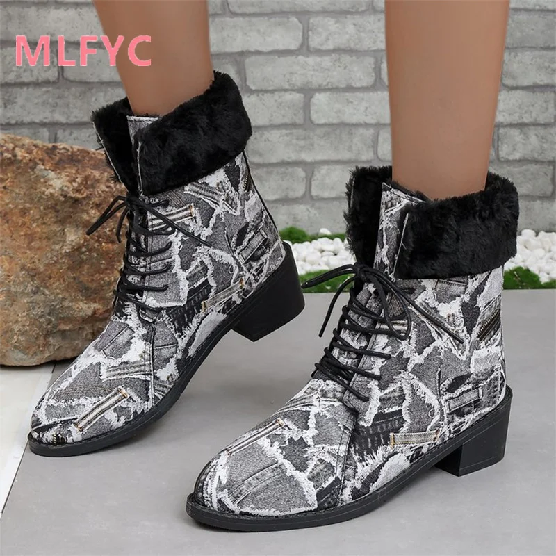 Women's Winter New Women's Lacing Comfortable PU Thick Sole Short Boots Ladies Boots Fashion Simple Round Head Short Boots