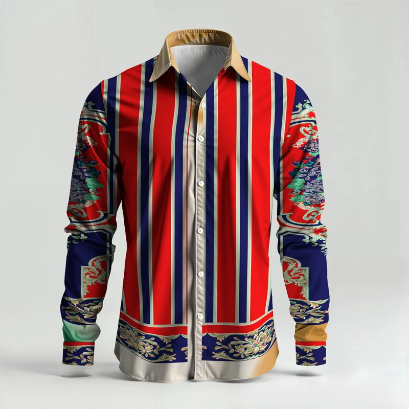 2025 Spring Summer Men Shirt Set Brand Print Fashion Printing Two Piece Set Mens Light Luxury Lightweight Party Long Sleeves_voghion.com