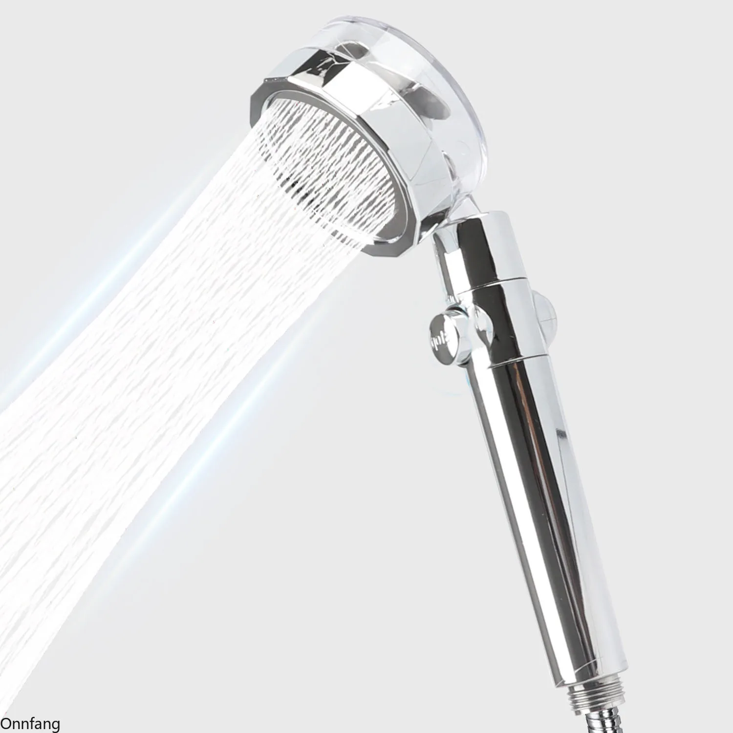 

High Pressure Propeller Shower Head Strong Current Big Rain Water Saving Spray Shower Head with Button 360° Rotated for Bathroom