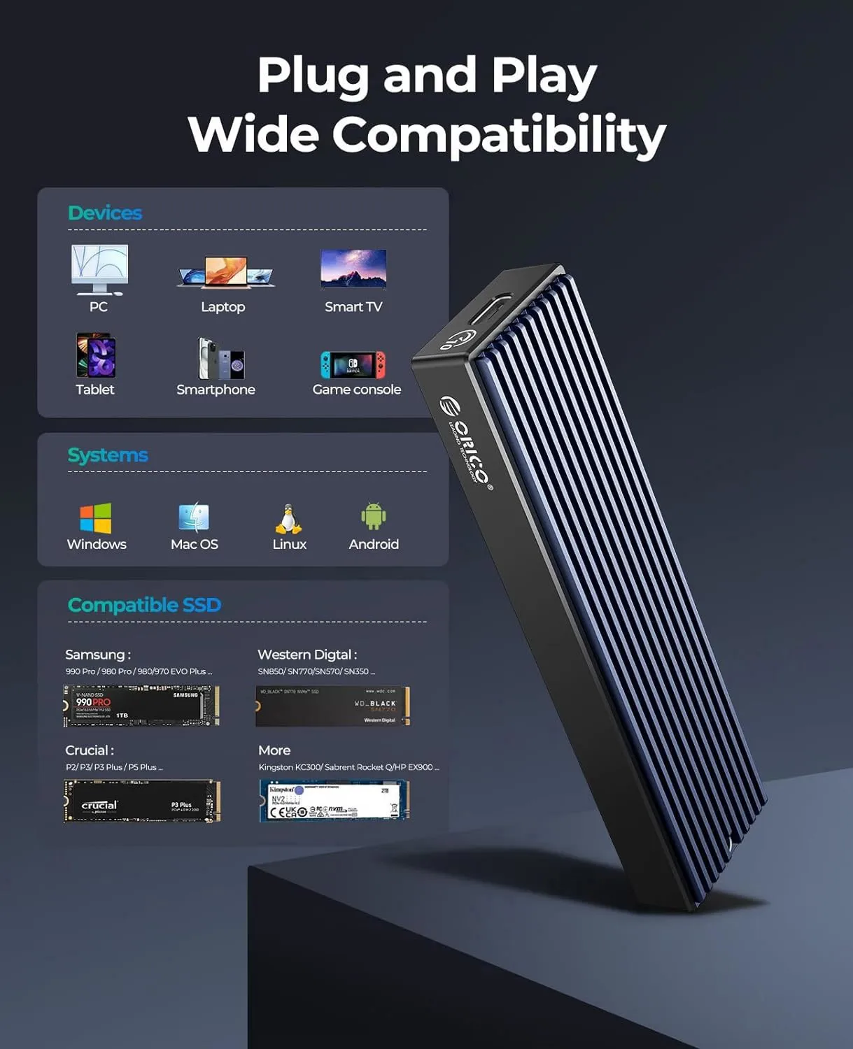 Nvme Case Nvme Case Usb 3.2 Gen2 tipo c 10gbps Pcie Ssd Case Gabinete Sata Disk Box Tool Orico-m.2 - Imagem 4