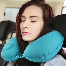 Almohada de viaje en forma de U, inflable cojín de aire automático para avión, coche, anillo, almohada plegable tipo prensa, cama, cojín para el cuello