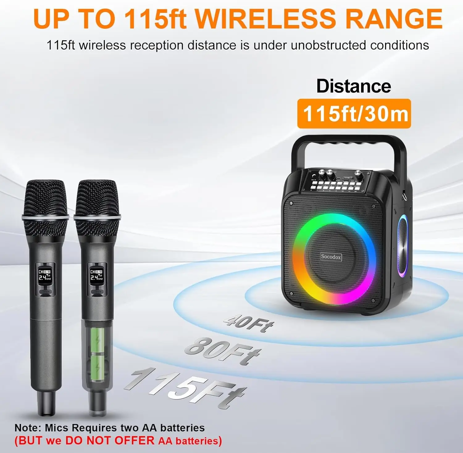 Karaoke Machine,20W Portable Bluetooth Speaker with 2 Wireless Microphones,7000mAh Battery,TWS Stereo Sound,RGB Lights,Support U