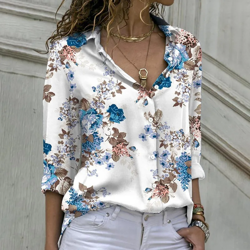 Floral Print Loose Fit Women Blouse Top for Spring Summer