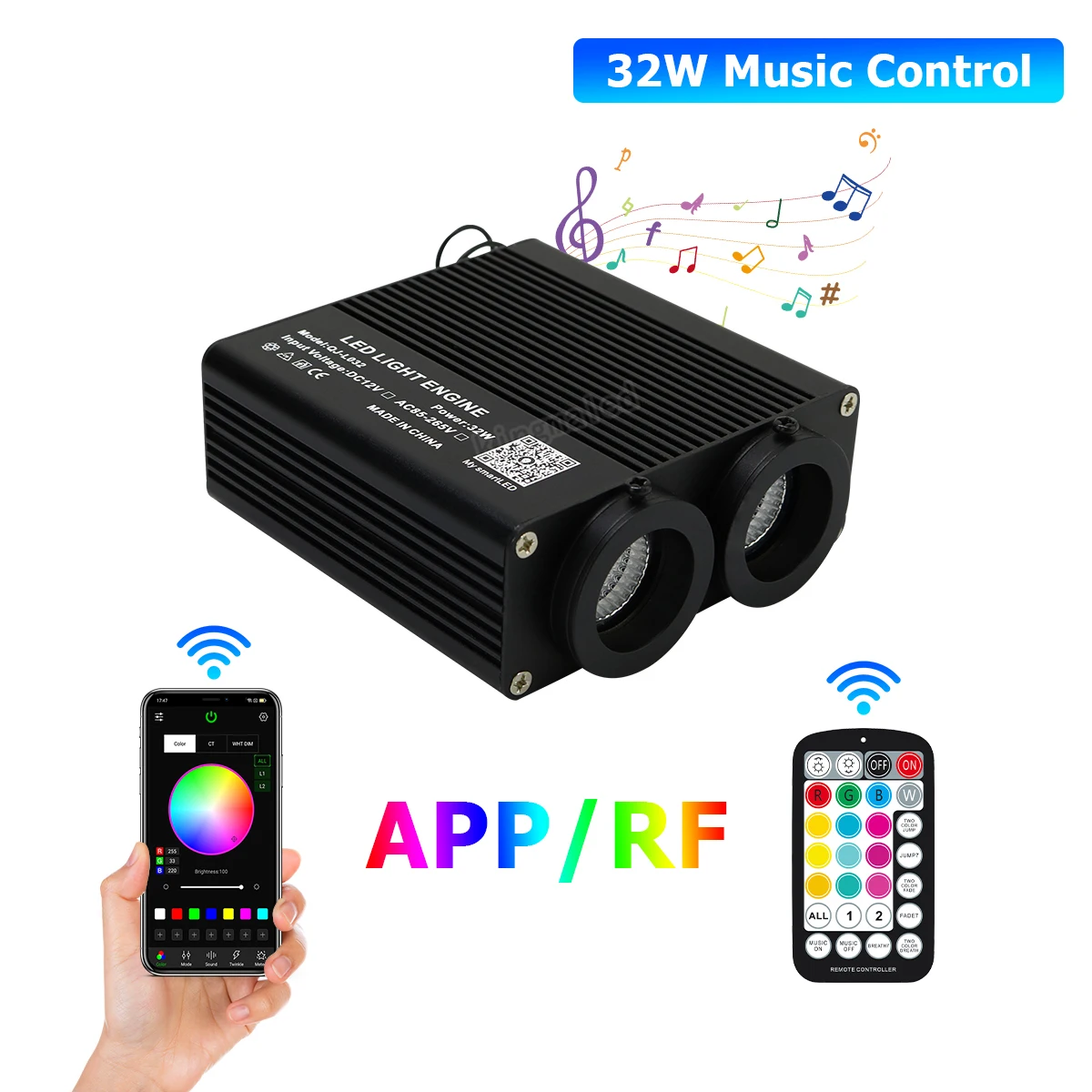 Dual color 32W RGBW LED Fiber Optic Light Double Head Fiber Optic Star Ceiling Light Kit Bluetooth App Car Roof Starry Sky