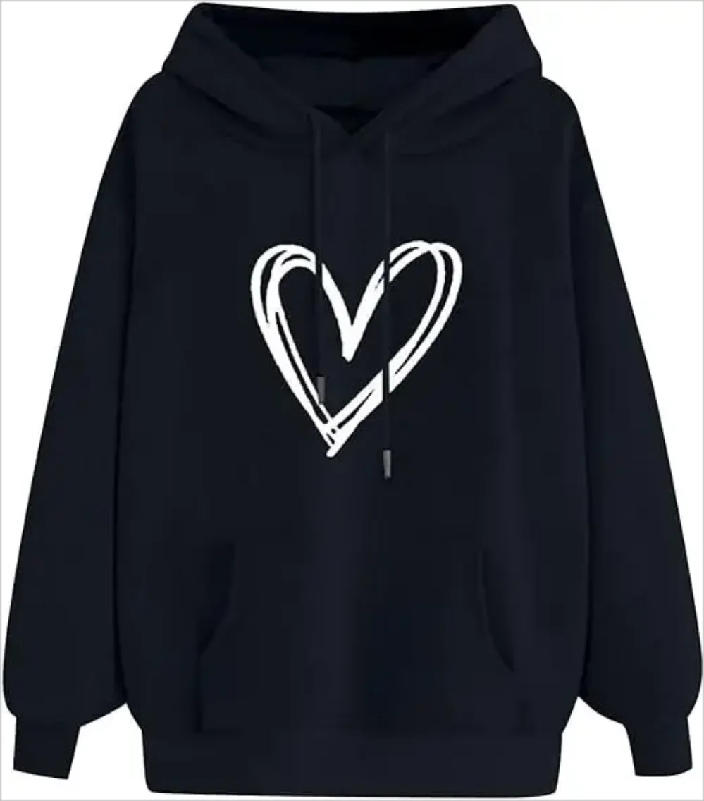 Hoodies for Girls Cute Heart Graphic Pullover Tops Oversized Drawstring Sweatshirts Soft Y2k Top zaful streetwear angel heart letter graphic tee xl gray
