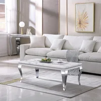 47 Inch Coffee Table, Faux Marble Coffee Tables, Rectangular Living Room Tables, Elegant Side Table with Stainless Steel 1