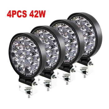 4x42W 14LED 작업 조명 LED 자동차 전면 안개등 12V 24V 트럭 SUV 4x4 4WD 엔지니어링 헤드 라이트 오프로드 LED 라운드 헤드 램프, 차량 조명 악세서리, 밝은, 잘 보이는, 안전한, 내구성