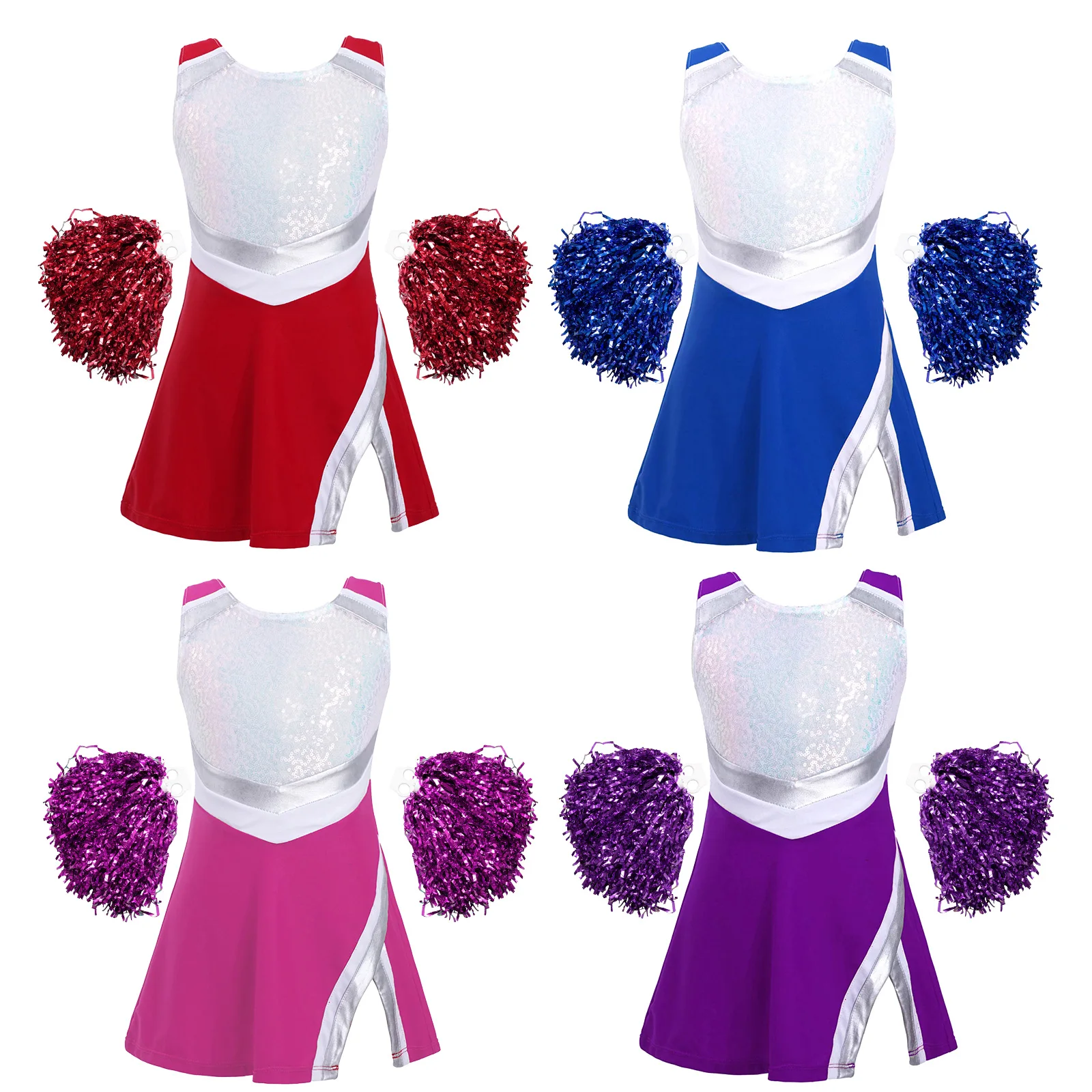 Kids Girls Cheerleading Outfit Sleeveless Cheerleader Costume With Flower Balls Set for Stage Performance Cospaly Dancewear children cheerleading costumes