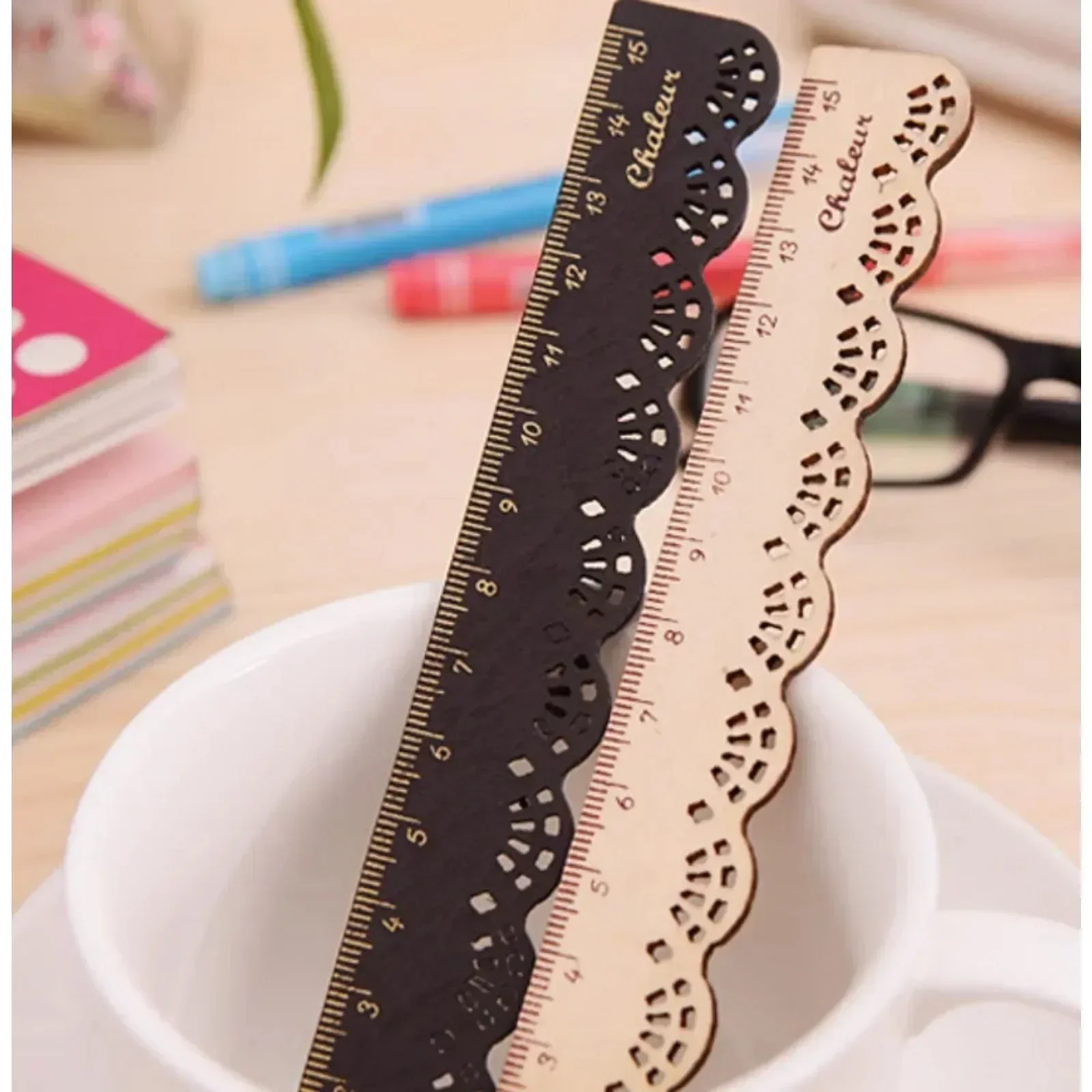 Korea Kawaii Cute Stationery Lace Brown Wood Ruler Sewing Ruler 1 Pcs Office School Accessories