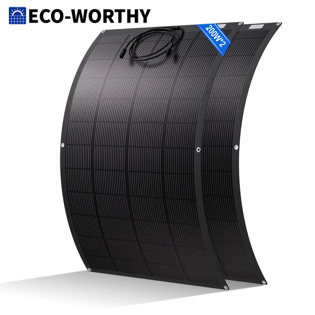 Panneau solaire flexible ECO-WORTHY 400W, matériau ETFE 24V, cellule monocristalline 18BB, 25% d'efficacité élevée pour balcon, camping-car, caravane, bateau, toit 1