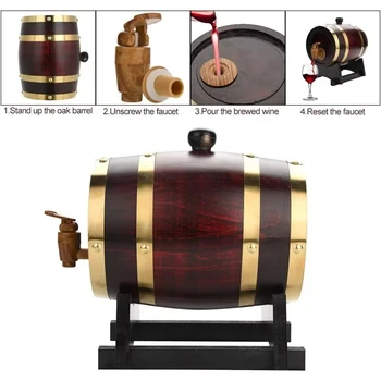 1L/1.5L/3L Barile di vino in legno Rovere vintage Accessori per la produzione di birra Contenitore per whisky Decorazione della casa Strumenti per bar di vino
