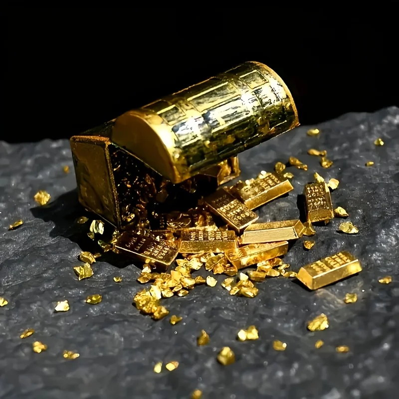 1개 미니 해적 보물 상자(금괴 포함)-수족관 장식, 수생 식물 및 물고기 사실적인 디자인, 절묘한 장인정신