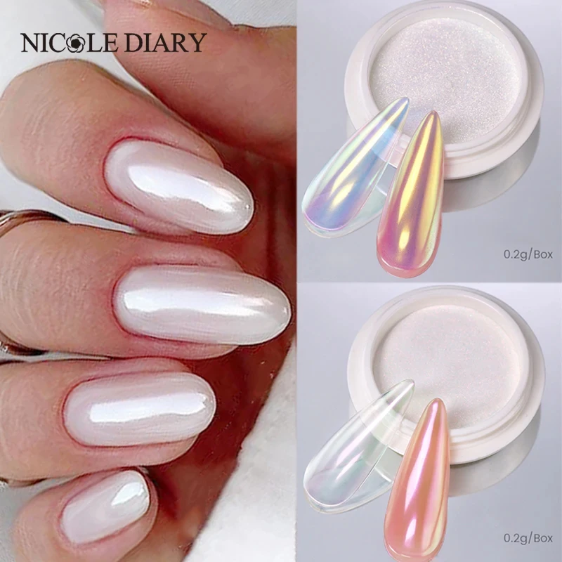 Nail Powder Pigment Pearl White Rubbing on Nail Art Glitter Dust Chromes Aurora Manicure Decoration DIY nail powder