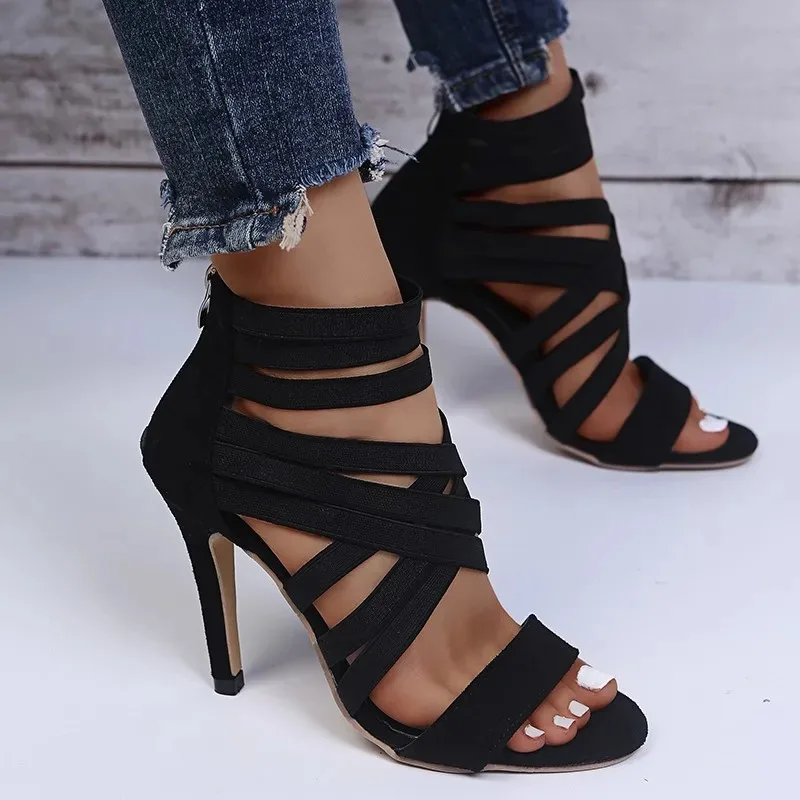 

Quality Women Shoes Summer Women's Sandals Fashion Open Toe Zip Sandals Sexy Ladies Extra Thin High Heels Party Dress Sandalias