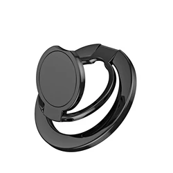 Enhanced Magnetic Finger Ring Holder and Foldable Cellphone Stand (Black)
