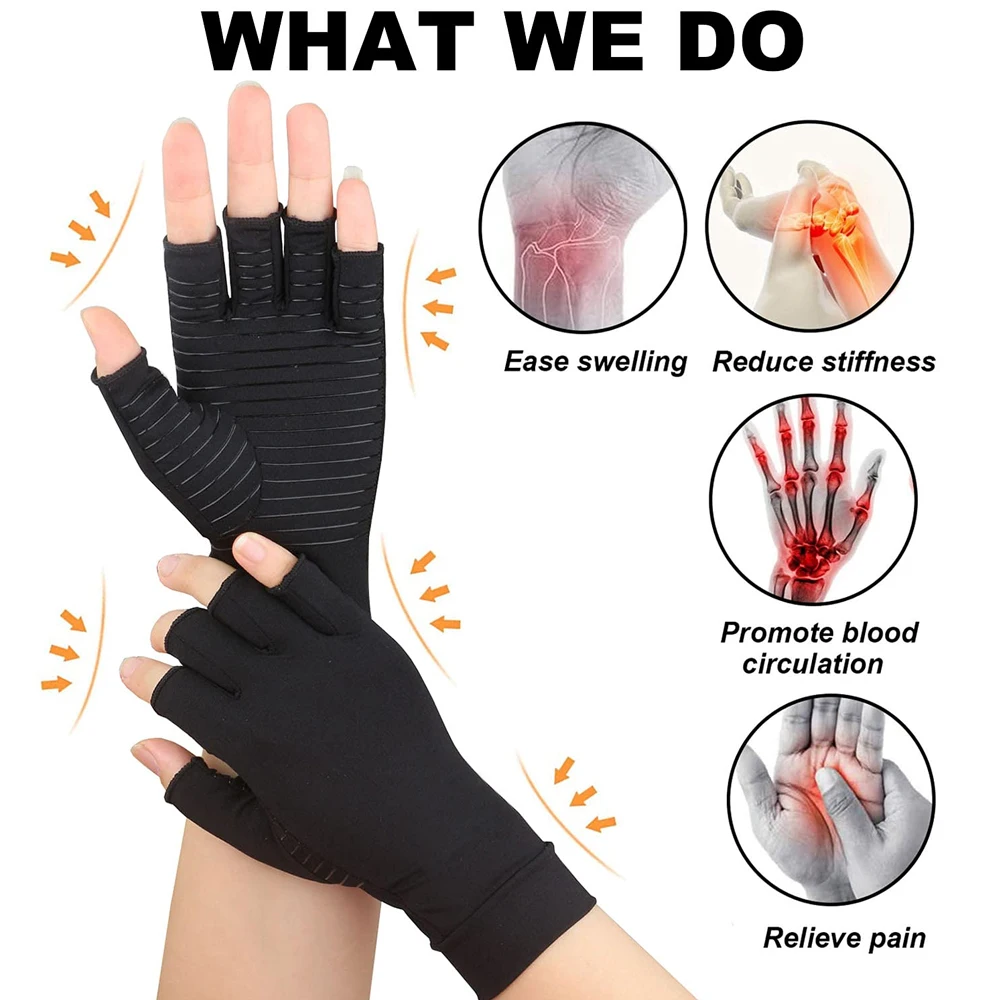 1Pair Compression Gloves Copper Arthritis Gloves Adjustable Wrist Strap Carpal Tunnel Computer Typing Support For Men&Women compression gloves