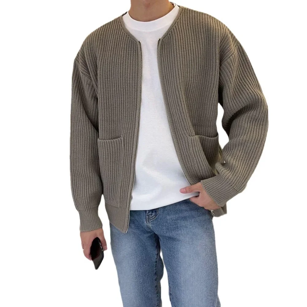 

Mens Knit Jackets Autumn and Winter Asian Size Standing Collar Thickened Slim Fit Casual Long Sleeve Male Sweaters Cardigans