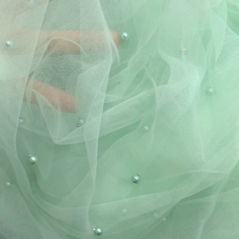 Imitation Pearls Soft Tulle Mesh Fabric Beading Lace DIY Sewing for Party Wedding Dress Curtain Romantic Background Decoration
