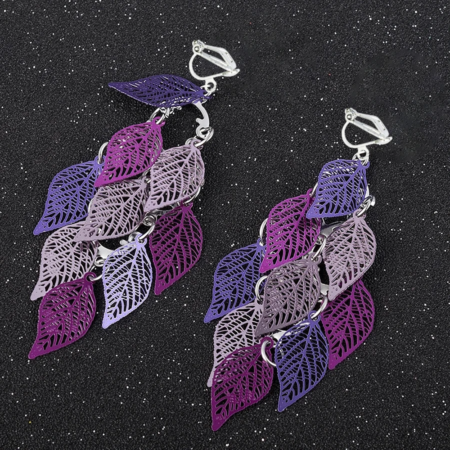 Clip on Earrings Bohemian Vintage Hollow Leaf For Women