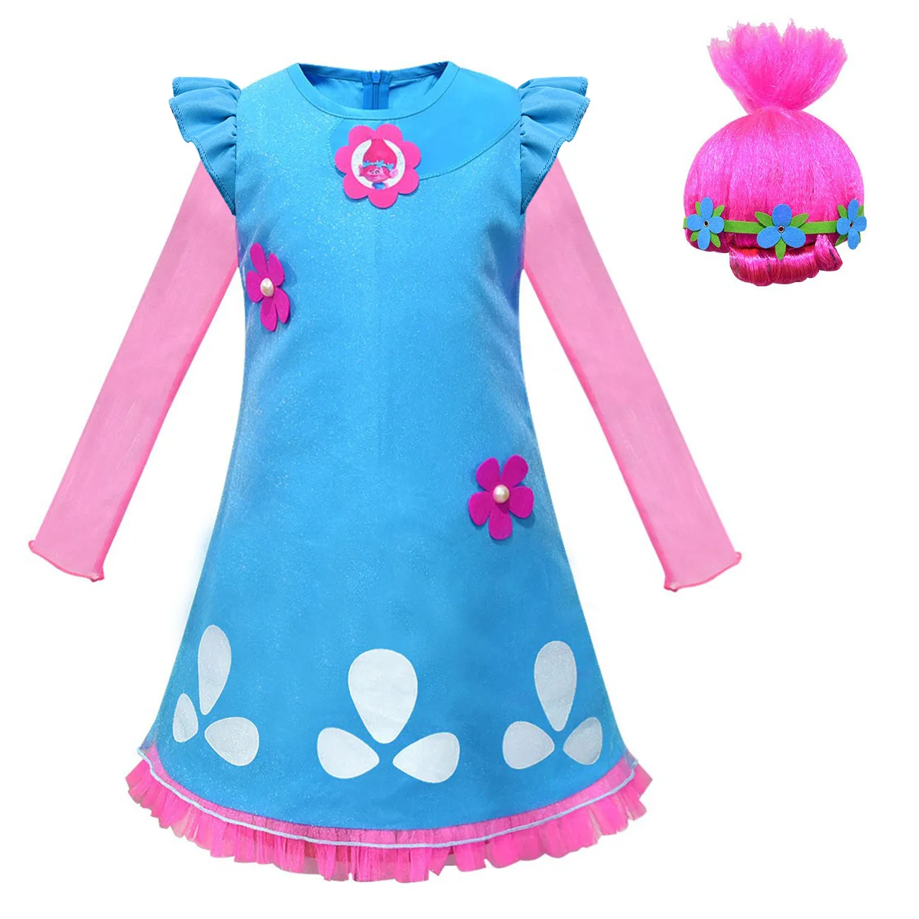 

Girl's Princess Dress Mesh Dress Children's Long Sleeved Dress With Wig