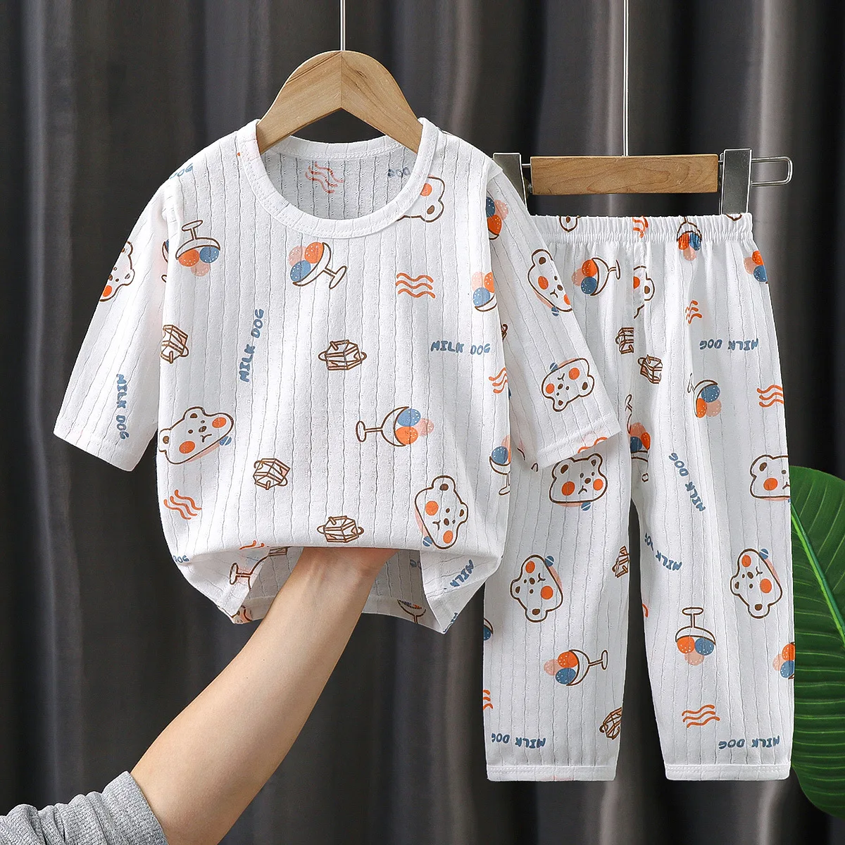 thumbnail image 1 of Kids Clothes Three Quarter Sleeve Home Cotton  Sleepwear Children's Clothing Boy Girl Autumn Winter Tops Pants SuitsChildrenSets, 1 of 6