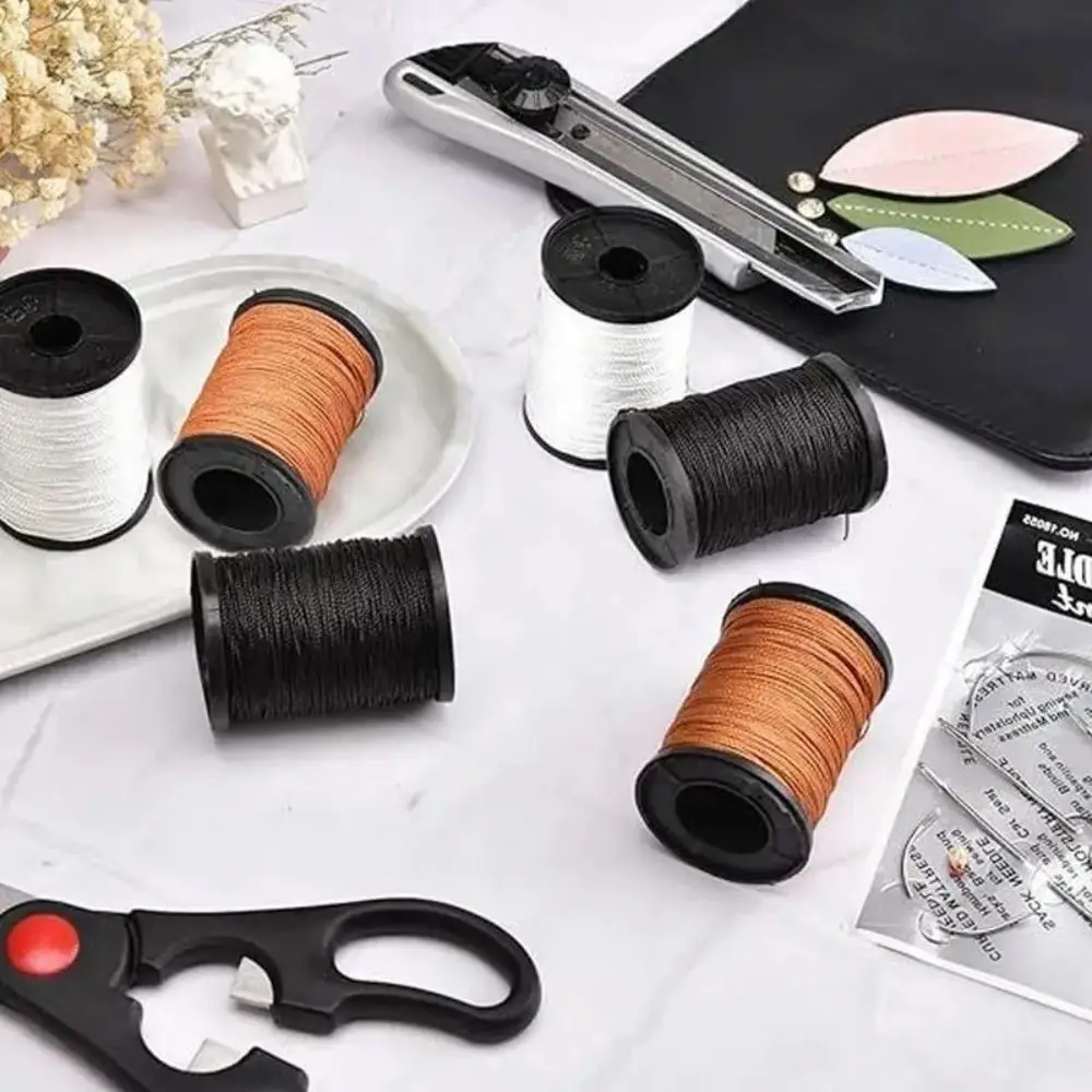 1세트 바느질용 아울 바늘 수제 가죽 바느질 도구 DIY 공예 나일론 실 가죽 바느질용 테이퍼형 바늘 구리 손잡이 포함