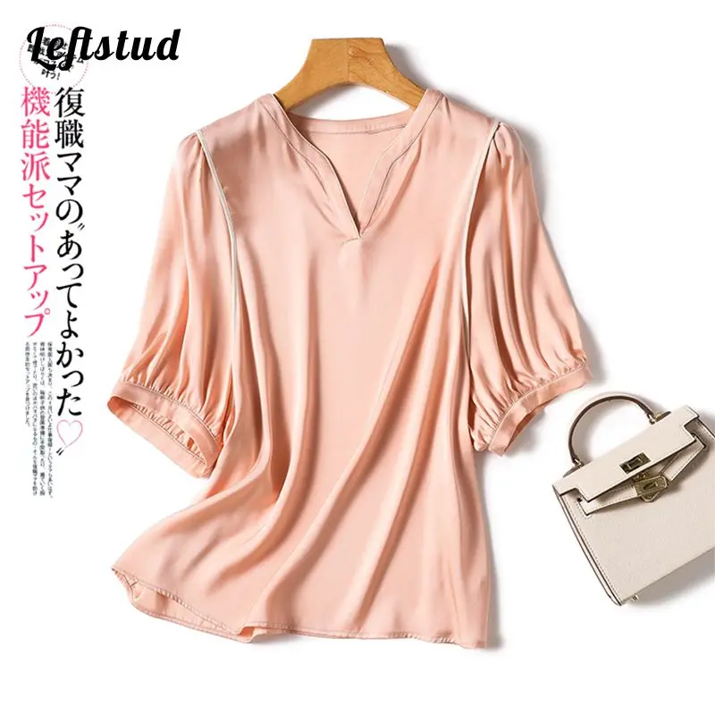 

Chiffon Shirt Women's Summer New Half Open Collar Short Sleeve Top Loose Comfortable Versatility Fashion Woman Blouses 2023