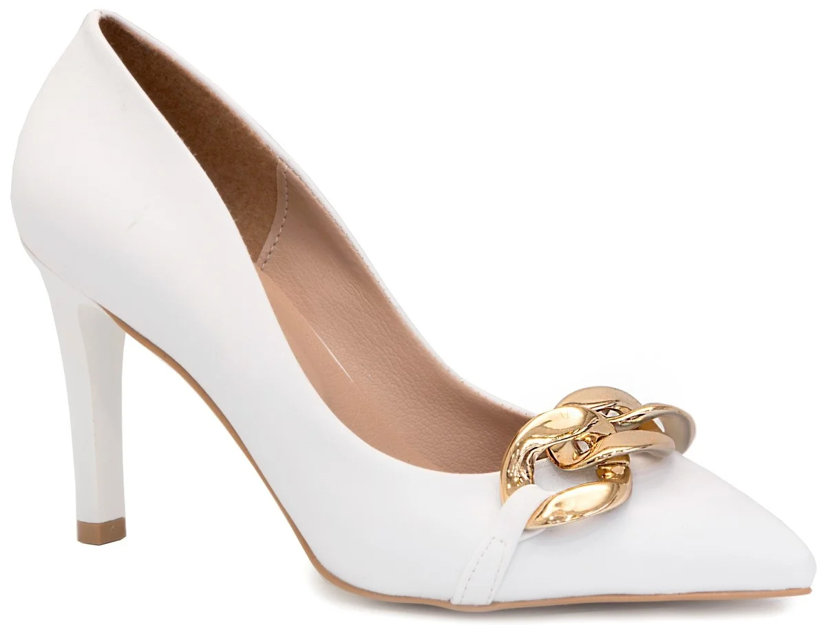 

Gedikpasalı Ang 626 White 2021 Summer Season Women Shoes High Heels Evening Dress Party Metal Buckle Pointed Elegant Stylish Business