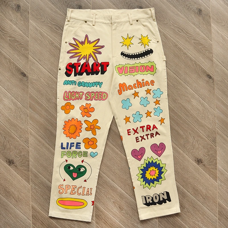 

2023 Star Style TUFF CROWD Hand-Painted Pattern Men's And Women's Trendy Sports And Leisure Work Pants