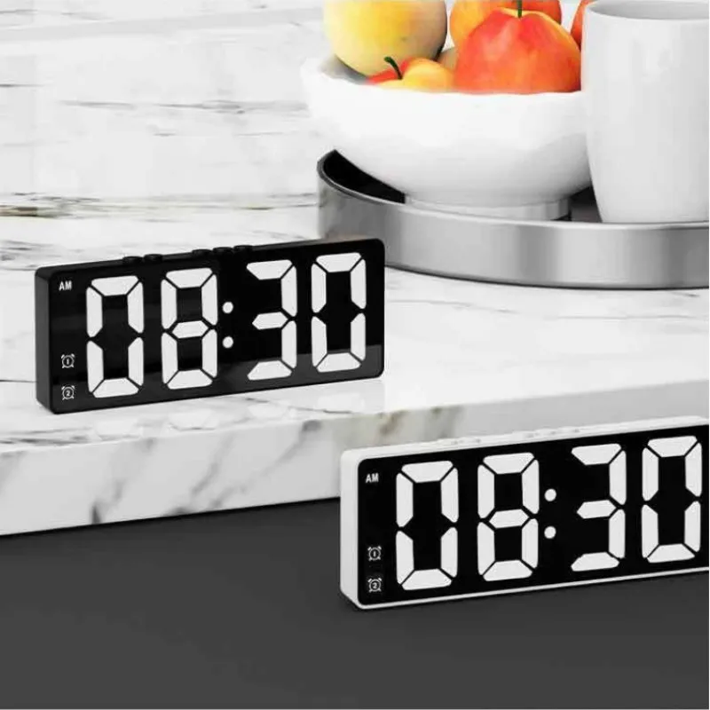 Simply LED Alarm Clock Student Digital Electronic Clock Voice Control Snooze Alarms Temperature Mute Table Clock