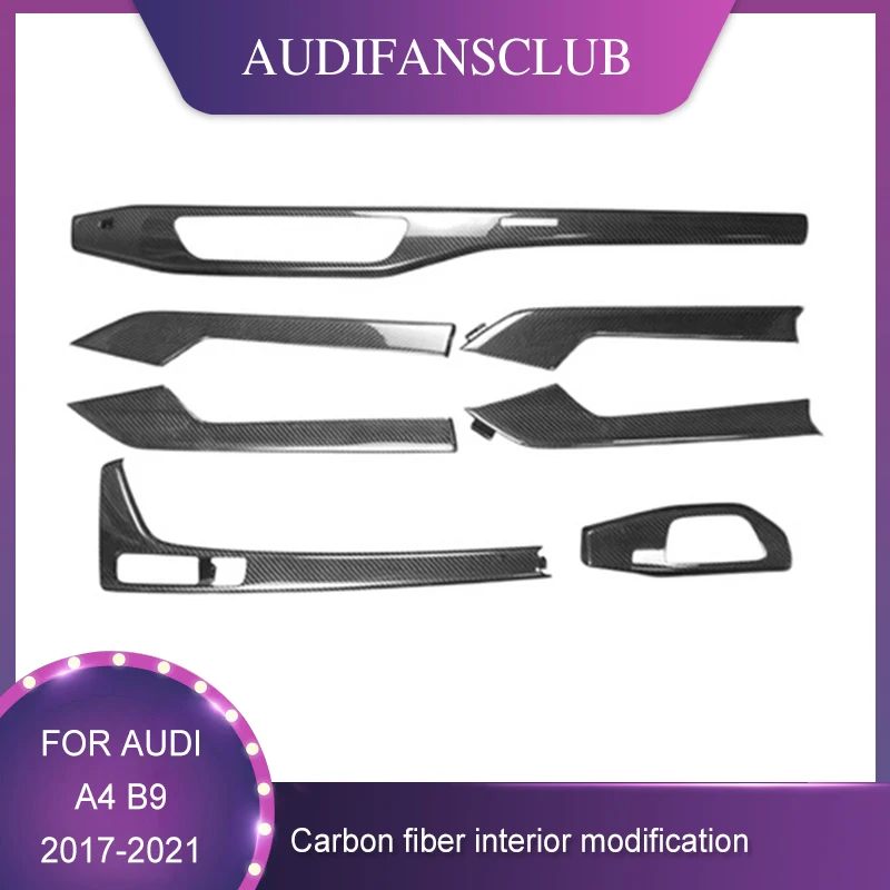 

7PCS For Audi A4 B9 2017 2018 2019 2020 2021 RealCarbon Fiber Door Panel Front Dashboard Console Gear Shift Box Frame Trim Cover