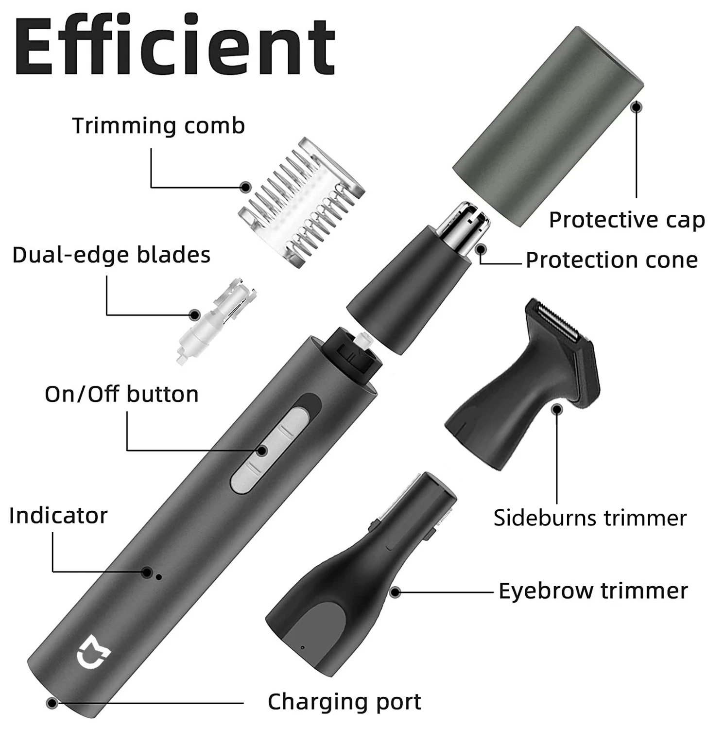 NEW! Xiaomi Mijia Electric Hair Trimmer for Nose Men Painless Rechargeable Sideburns Eyebrows Beard 3 in 1 Hair Clipper Shaver 4