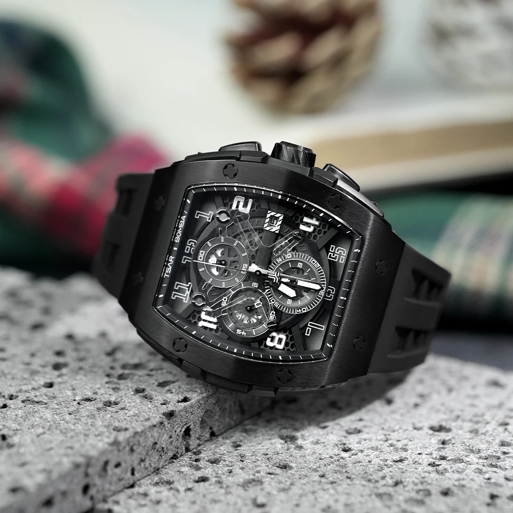 TSAR BOMBA Watch for Men Luxury Quartz Tonneau Wristwatch Sapphire Chronograph Waterproof Clock Valentine's day Gift 2023 New 5
