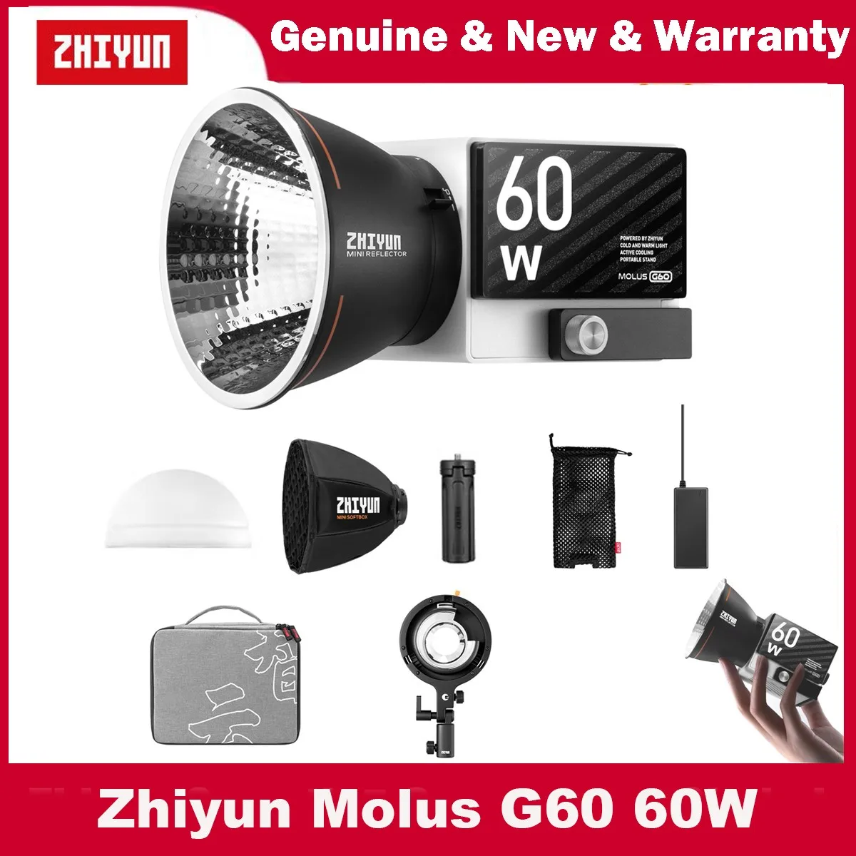 

ZHIYUN MOLUS G60 COB LED Light 60W Video Light Photography Lighting for Video YouTube TikTok Recording Outdoor Shooting