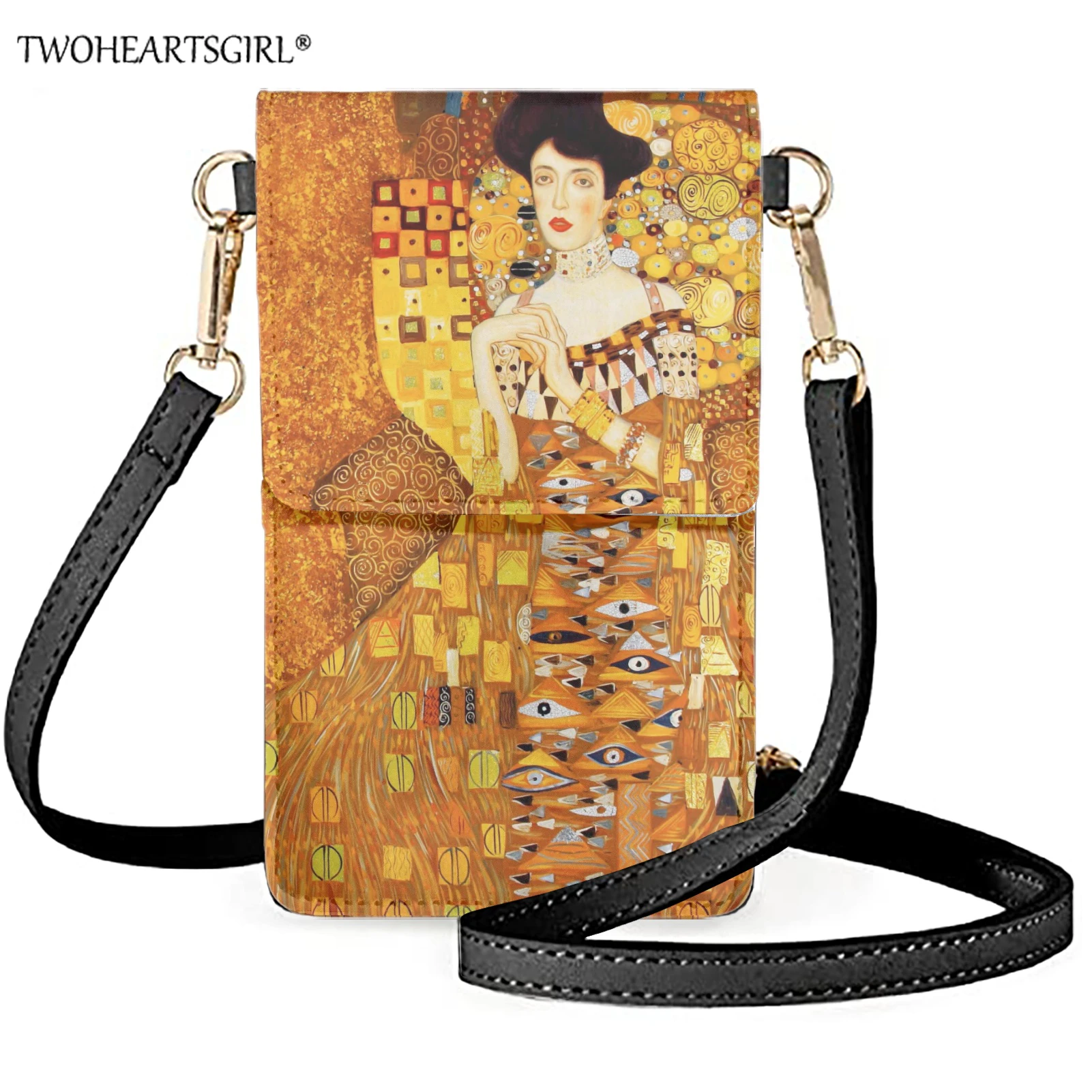 Gustav Klimt cartera de piel con estampado para teléfono móvil, bolso cruzado con pantalla táctil, informal, para | - AliExpress