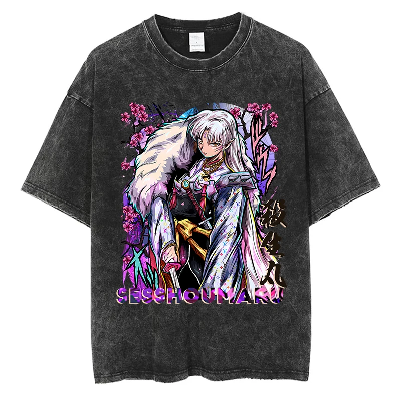 

Классическая футболка с рисунком аниме Inuyasha Sesshoumaru, японская манга, периферийная одежда для мужчин и женщин, хлопковые винтажные футболки большого размера