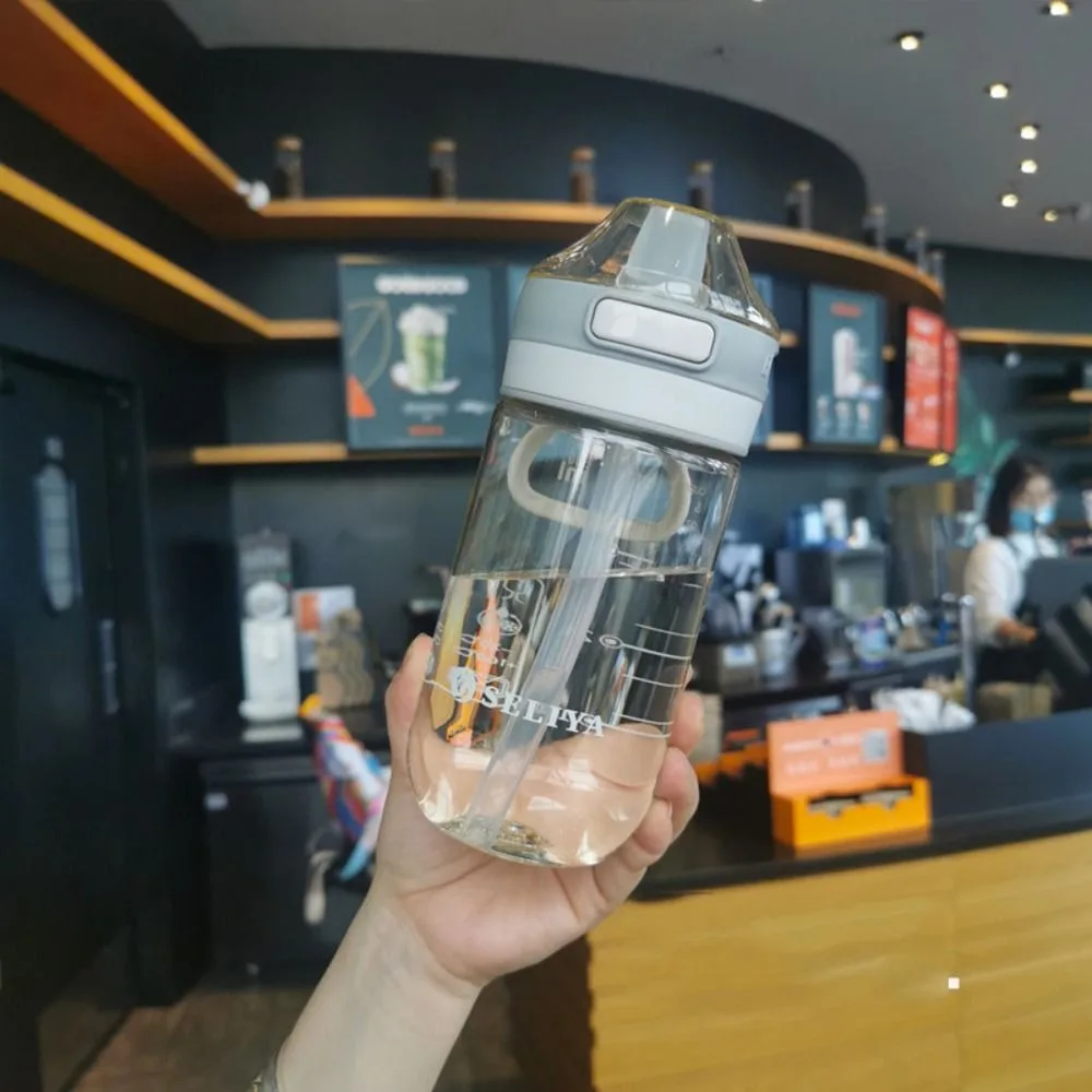 500/650ml Sports Water Bottle Handle with Straw Plastic Transparent Water Bottle High Capacity Leak-proof Drinkware Children water bottle sports water bottle sports bottle plastic water bottle