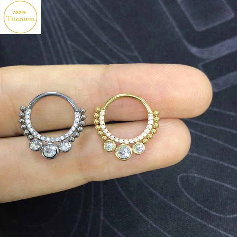 F136 Titanium Nose Piercing Septum Nose Ring Zircon High Segment Clicker Hoop Ear Cartilage Earrings Helix Piercing Jewelry 16G