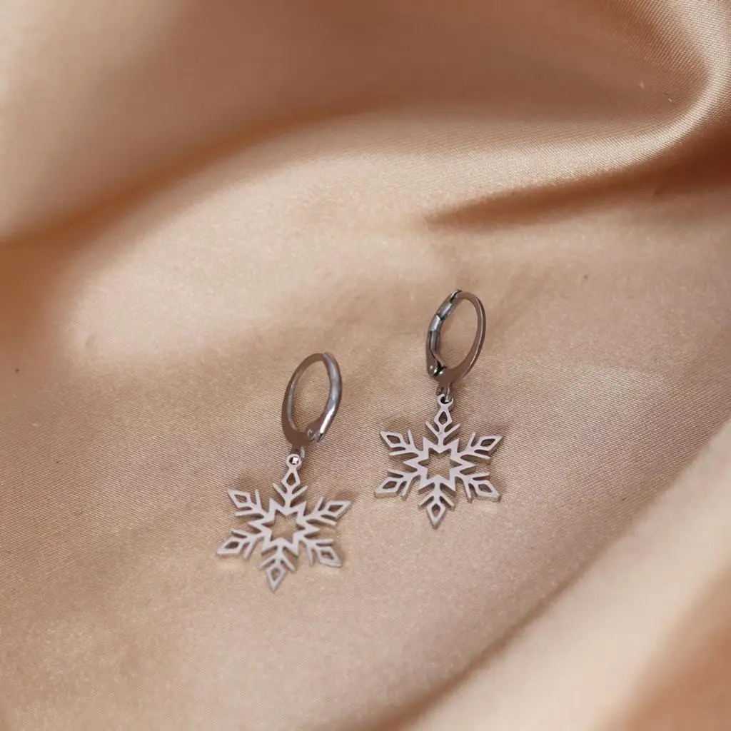 

Snowflake Women's Earrings Stainless Steel Engagement Jewelry Hoop Earring Gift
