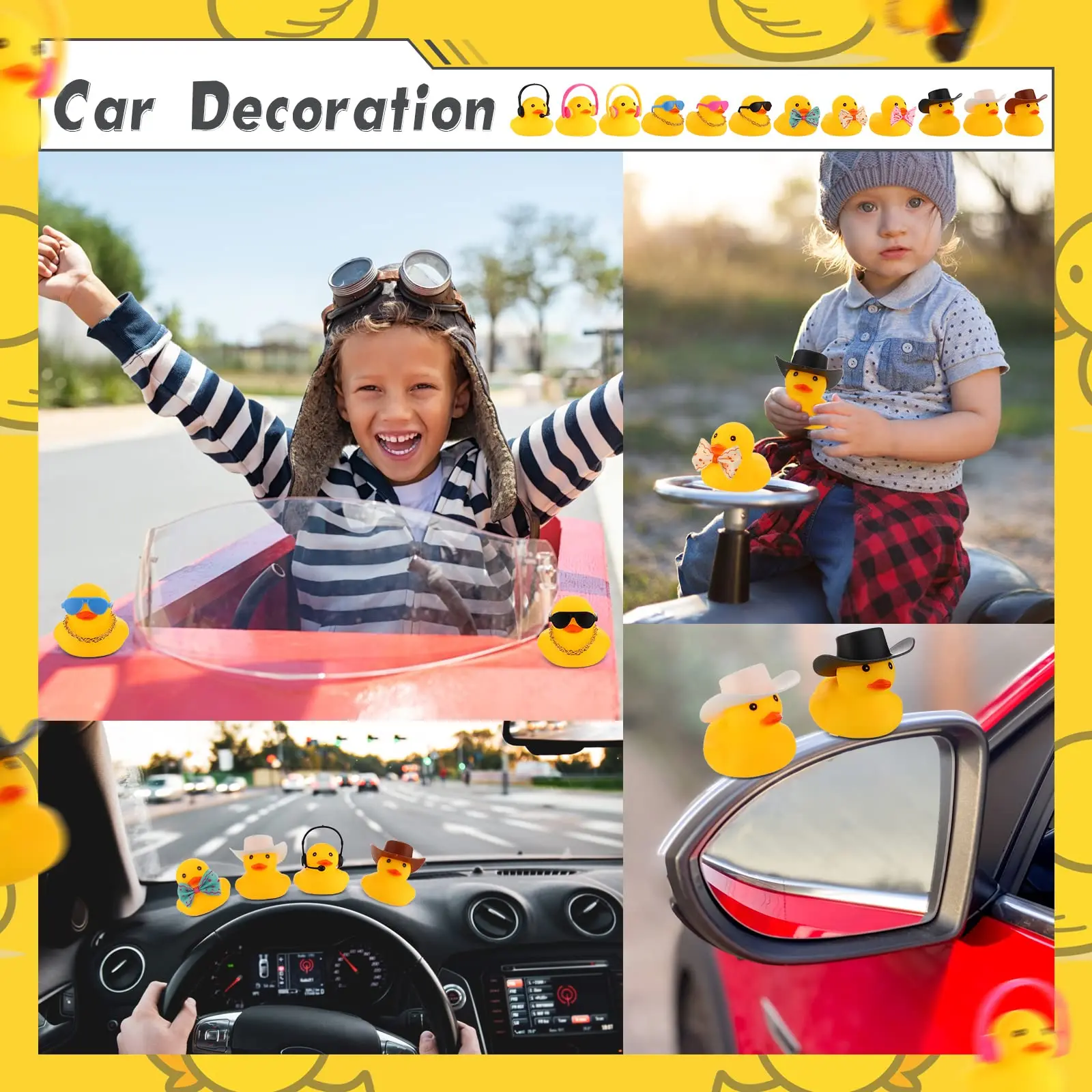 48 Pcs Rubber Duck Toy Bulk Yellow Duck Car Ornaments  for K Birthday Party Favors Decoration 6