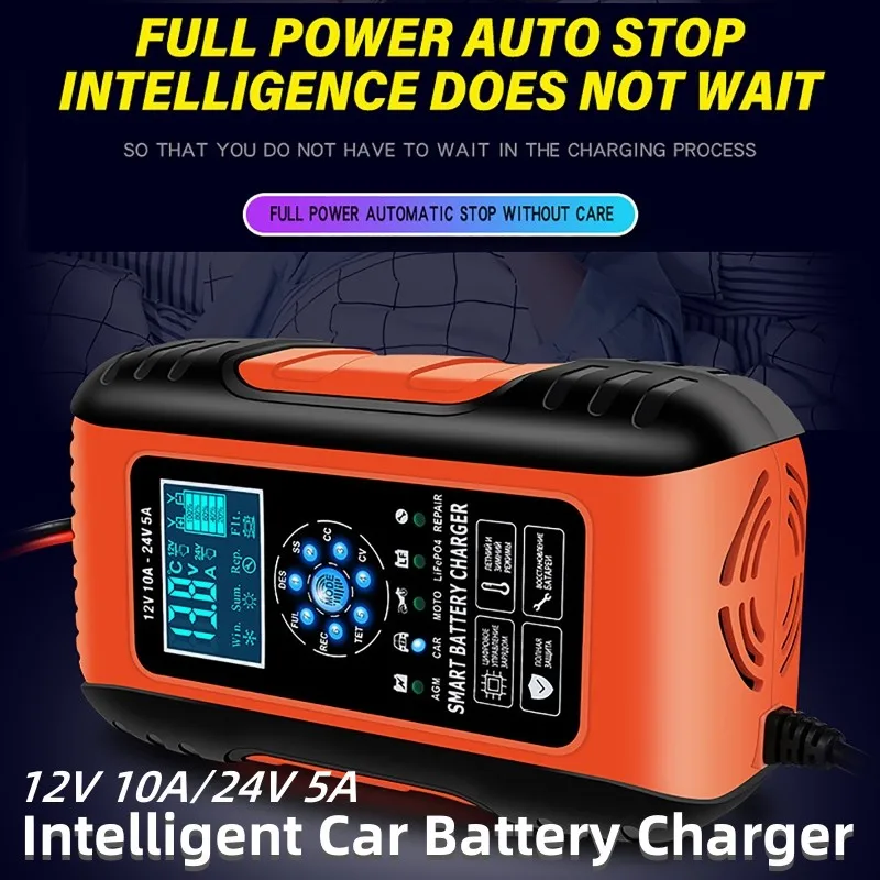 

12V 24V Universal Intelligent Car Battery Charger Full Automatic Charger for Gel AGM LiFePo4 Wet Lead Acid Charging EU/US Plug