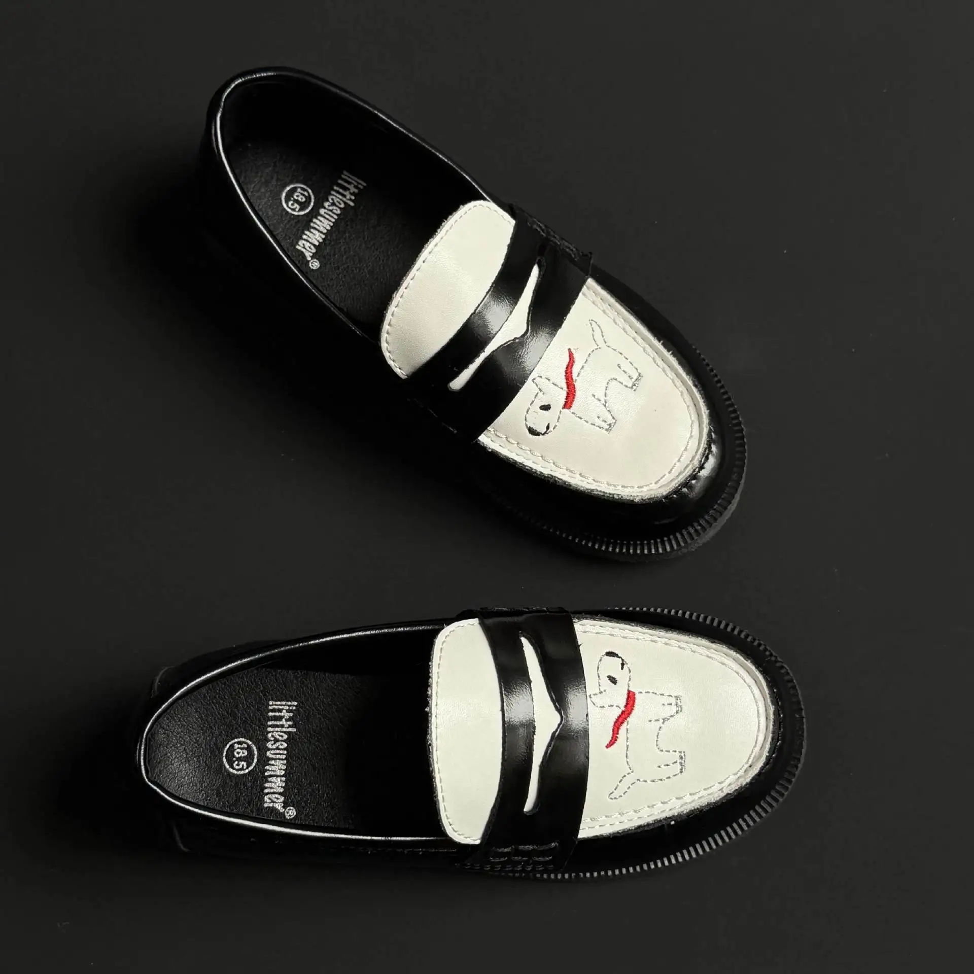 Genuine Leather Girls Leather Shoes Fashion Embroidery Puppy Cowhide Children's Loafers Spring Kids Boys School Shoes