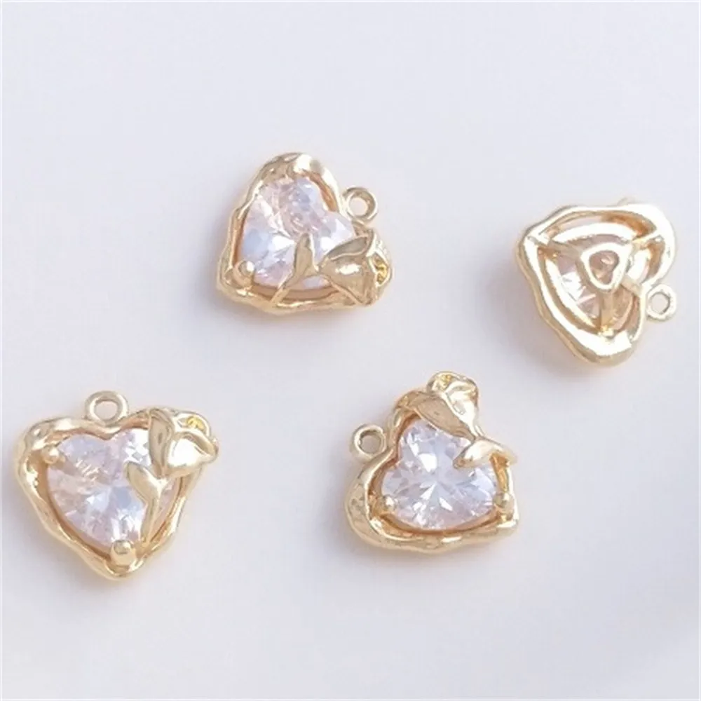 14K Gold Inlaid Peach Heart Zircon Rose Love Pendant Handmade DIY Earrings Bracelet Jewelry Charms Pendant K474 14k gold micro inlaid zircon geometric rectangular heart shaped pentagonal star water droplet pendant diy jewelry charms pendant