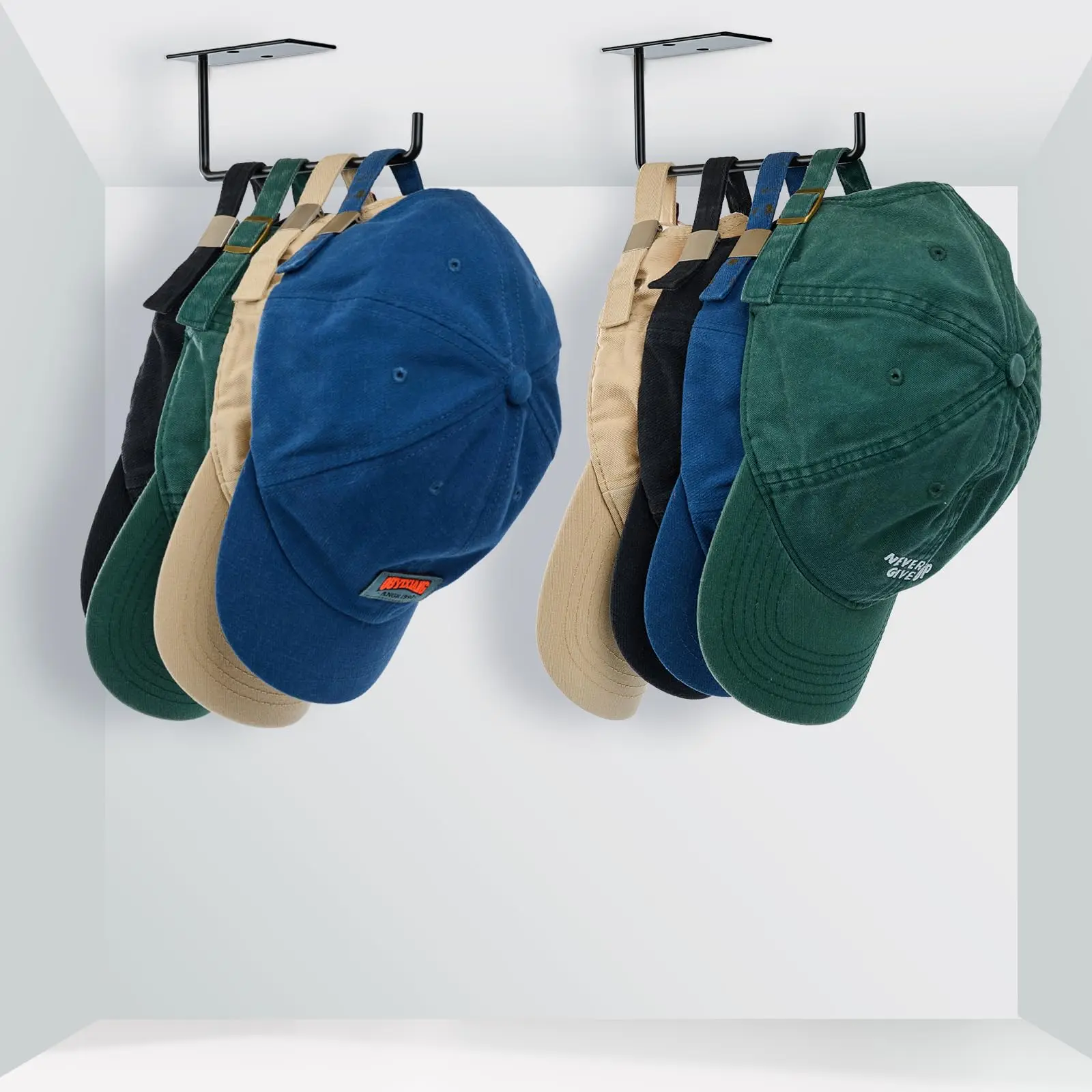 Hat Rack for Baseball Caps 2 Pack, Adhesive Hat Organizer for Wall Mount, Holder Closet Bedroom, Strong Hanger